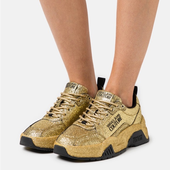 VERSACE JEANS COUTURE- Unisex Athletic Shoes Gold Sparkly Sneakers (NO BOX) - Picture 2 of 14
